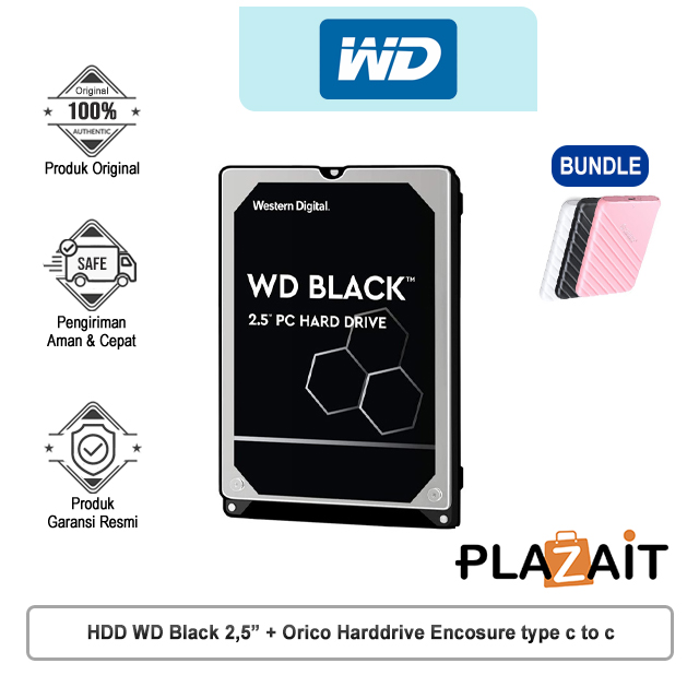 Harddisk Internal WD 1TB Black 2.5" SATA 6GB/S For Notebook + Orico Harddrive Encosure type c to c (25PW1C-C3)