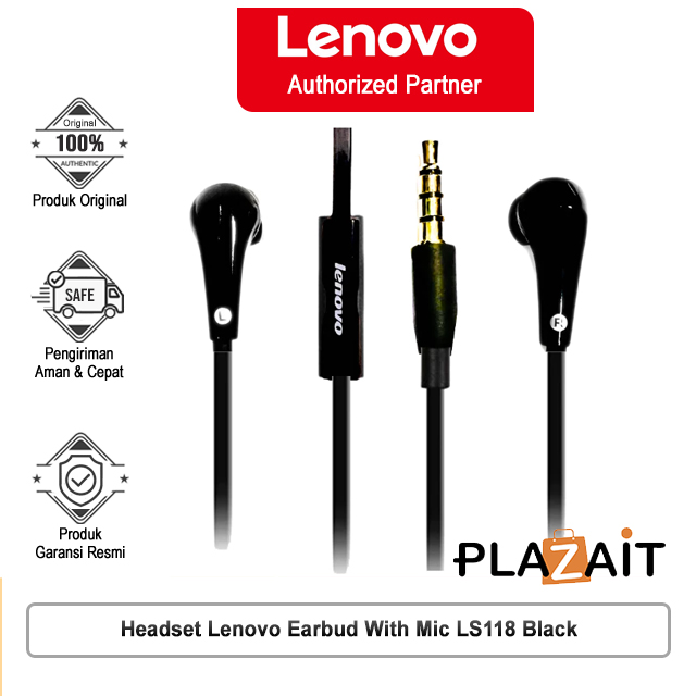Headset Lenovo Earbud With Mic LS118 Black