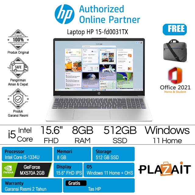 HP 15-fd0031TX - 9E3T4PA /Intel Core i5-1334U/8GB/512GB SSD/MX570A 2GB/15.6″ FHD IPS/Win 11 Home+OHS 2021/Silver/2Y