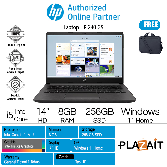 HP 240 G9 - A9VA2AT /Intel Core i5-1235U/8GB/256GB SSD/Intel Iris Xe Graphics/14" HD/Win 11 Home/Dark Ash Silver/1Y