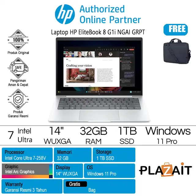 HP EliteBook 8 G1i Next Gen AI - D85GRPT /Intel Core Ultra 7-258V/32GB/1TB SSD/Intel Arc Graphics/14" WUXGA IPS/Windows 11 Pro/Silver/3Y