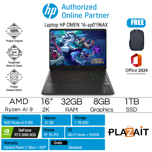 HP OMEN 16-ap0196AX - C0DP3PA /AMD Ryzen AI 9-365/32GB/1TB SSD/RTX5060 8GB/16" 2K IPS/Win 11 Home+OHS24/Shadow Black/2Y