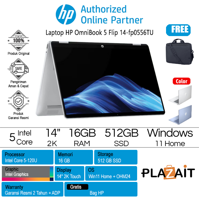 HP OmniBook 5 Flip 14-fp0556TU - BR4G1PA /Intel Core 5-120U/16GB/512GB SSD/Intel Graphics/14" 2K Touch/Win 11 Home+OHS24/Silver/2Y
