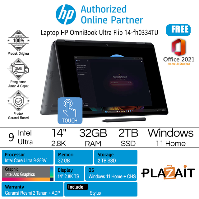 HP OmniBook Ultra Flip 14-fh0334TU - B2CQ2PA /Intel Core Ultra 9-288V/32GB/2TB SSD/Intel Arc Graphics/14″ 2.8K OLED Touch/Win 11 Home+OHS 2021/Eclipse Gray/2Y