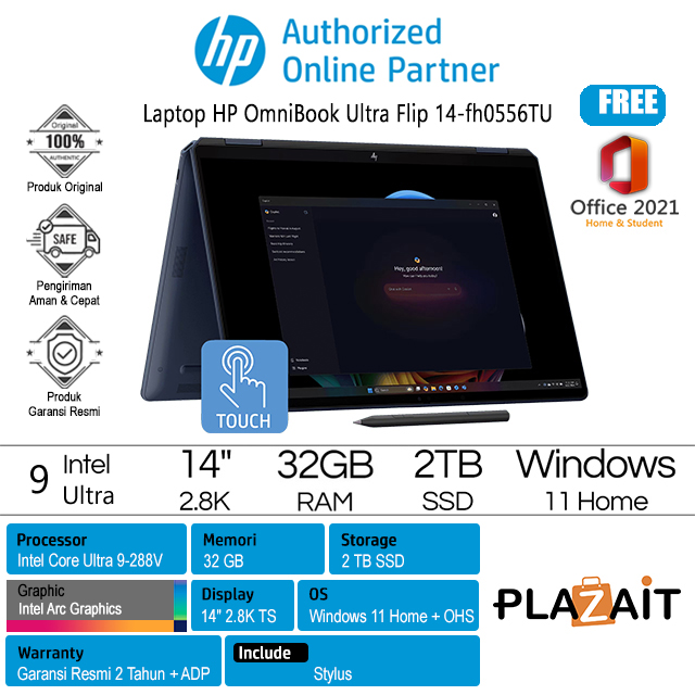 HP OmniBook Ultra Flip 14-fh0556TU - B2CQ3PA /Intel Core Ultra 9-288V/32GB/2TB SSD/Intel Arc Graphics/14″ 2.8K OLED Touch/Win 11 Home+OHS 2021/Atmospheric Blue/2Y