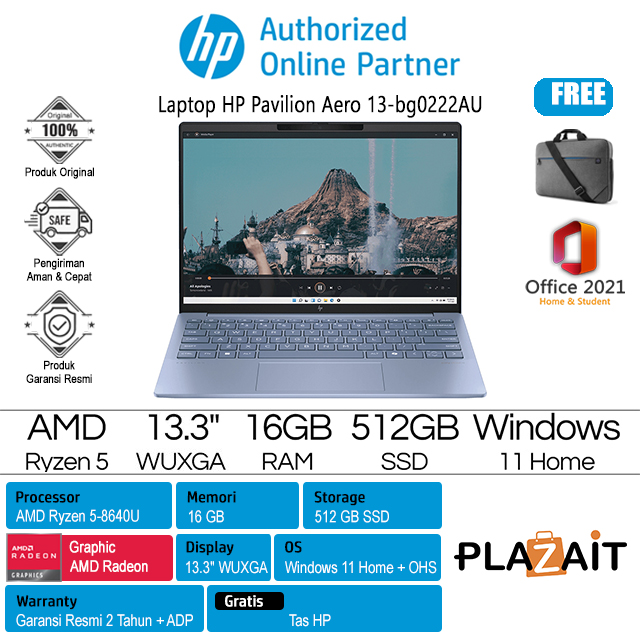HP Pavilion Aero 13-bg0222AU - A0DH3PA /AMD Ryzen 5-8640U/16GB/512GB SSD/AMD Radeon Graphics/13.3″ WUXGA IPS/Win 11 Home+OHS 2021/Blue/2Y