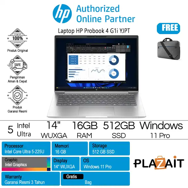 HP Probook 4 G1i - C53YJPT /Intel Core Ultra 5-225U/16GB/512GB SSD/Intel Graphics/14" WUXGA IPS/Windows 11 Pro/Silver/3Y