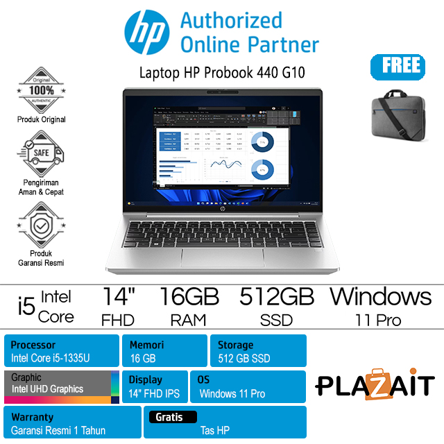 HP Probook 440 G10 - 9J091PT /Intel Core i5-1335U/16GB/512GB SSD/Intel UHD Graphics/14" FHD IPS/Win 11 Pro/Silver/1Y