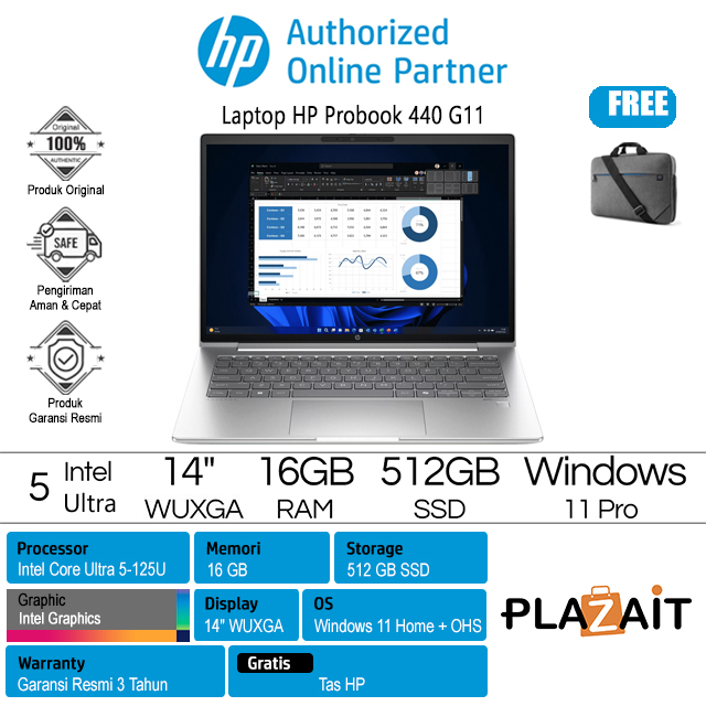 HP Probook 440 G11 - A6RC8PT /Intel Core Ultra 5-125U/16GB/512GB SSD/Intel Graphics/14" WUXGA IPS/Win 11 Pro/Silver/3Y