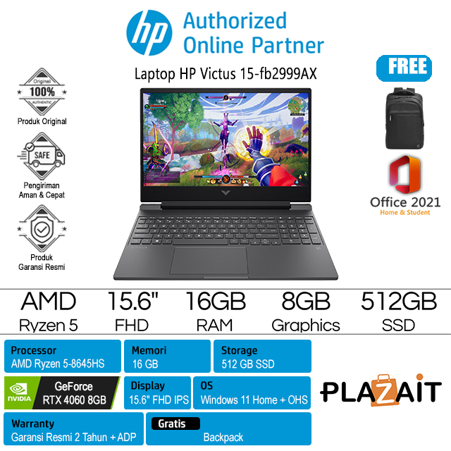 HP Victus 15-fb2999AX - A4TZ2PA /AMD Ryzen 5-8645HS/16GB/512GB SSD/RTX4060 8GB/15.6" FHD IPS/Win 11 Home+OHS 2021/Mica Silver/2Y