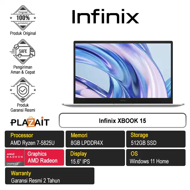 Infinix XBOOK 15 /AMD Ryzen 7-5825U/8GB/512GB SSD/AMD Radeon Graphics/15.6" IPS/Win 11 Home/Silver/2Y