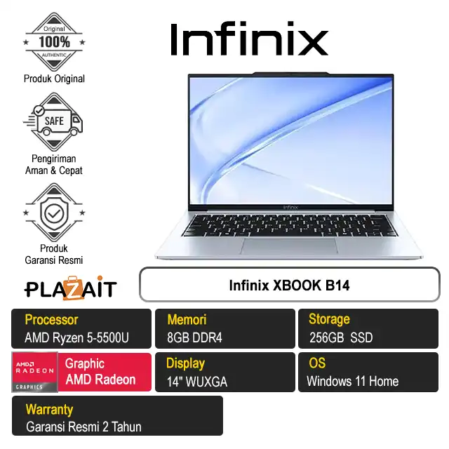Infinix XBOOK B14 /AMD Ryzen 5-5500U/8GB/256GB SSD/AMD Radeon Graphics/14" WUXGA /Win 11 Home/Silver/2Y
