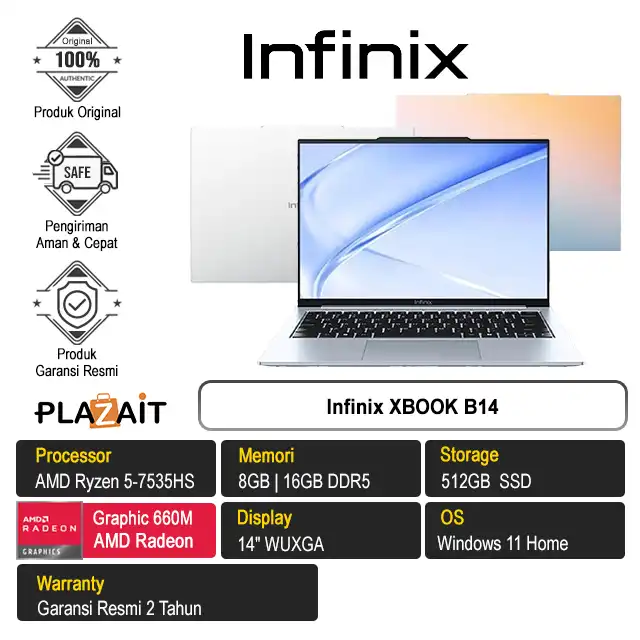 Infinix XBOOK B14 /AMD Ryzen 5-7535HS/8GB/512GB SSD/AMD Radeon Graphics/14" WUXGA /Win 11 Home/2Y