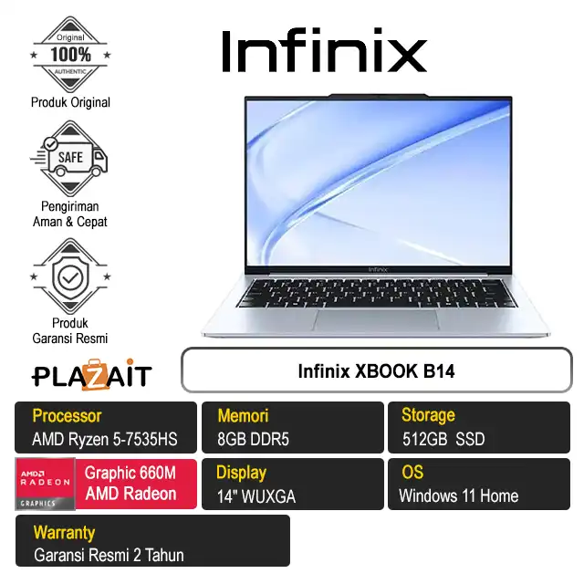 Infinix XBOOK B14 /AMD Ryzen 5-7535HS/8GB/512GB SSD/AMD Radeon Graphics/14" WUXGA /Win 11 Home/Silver/2Y