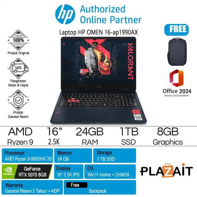 HP OMEN 16-ap1990AX - DJ2D7PA /AMD Ryzen 9-9955HX/24GB/1TB SSD/RTX5070 8GB/16" 2.5K IPS/Win 11 Home+OHS24++M365/Blue/2Y