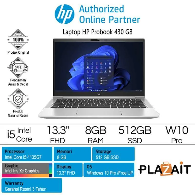 Laptop HP Probook 430 G8 /Intel Core i5-1135G7/8GB/ 512GB SSD/Intel Iris Xe Grapichs/13.3" FHD/W10 Pro/Silver/3Y/536X0PA