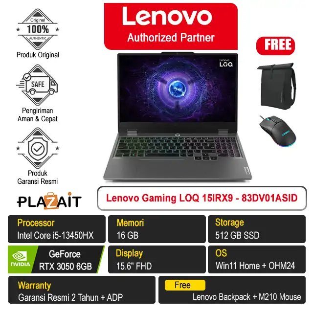 Lenovo Gaming LOQ 15IRX9 - 83DV01ASID /Intel Core i5-13450HX/16GB/512GB SSD/RTX3050 6GB/15.6″ FHD/Win 11 Home+OH24+M365/Luna Grey/2Y