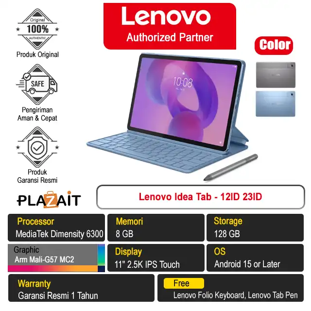 Lenovo Idea Tab - ZAFR1112ID ZAFR1123ID /MediaTek Dimensity 6300/8GB/128GB/Arm Mali-G57 MC2/11" 2.5K IPS Touch/Android 15/1Y