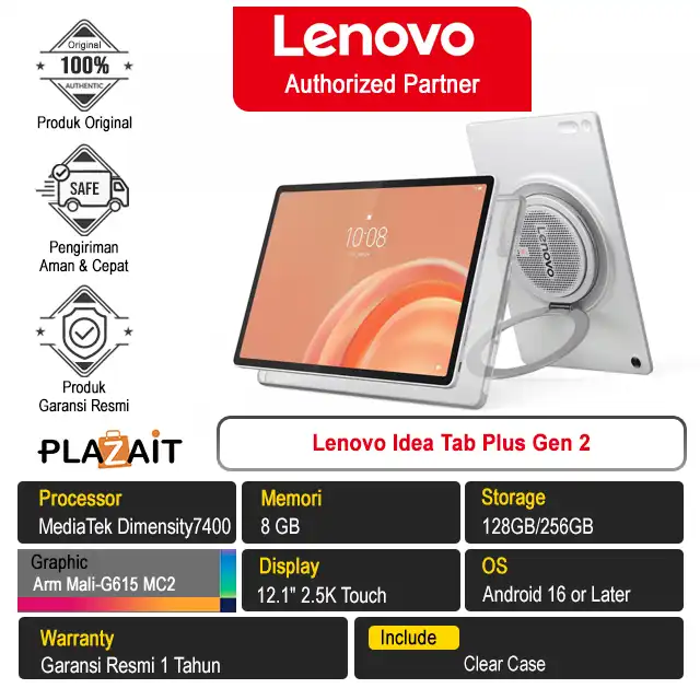Lenovo Idea Tab Plus Gen 2 /MediaTek Dimensity 7400/8GB/128GB-256GB UFS 3.1/Arm Mali-G615/12.1″ 2.5K Touch 120Hz/Android 16/Celestial White/1Y
