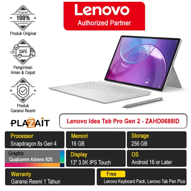Lenovo Idea Tab Pro Gen 2 - ZAHD0688ID /Snapdragon 8s Gen 4/8GB/256GB/Qualcomm Adreno 825/13" 3.5K IPS Touch/Android 16/Cloud Grey/1Y