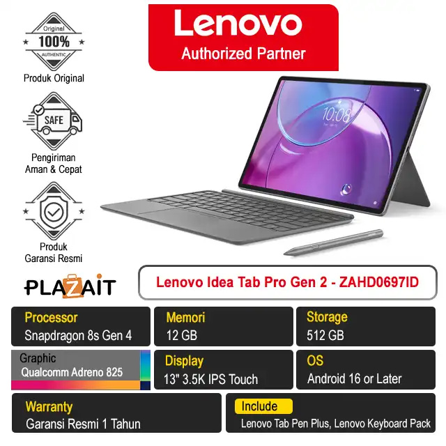 Lenovo Idea Tab Pro Gen 2 - ZAHD0697ID /Snapdragon 8s Gen 4/12GB/512GB/Qualcomm Adreno 825/13" 3.5K IPS Touch/Android 16/Luna Grey/1Y