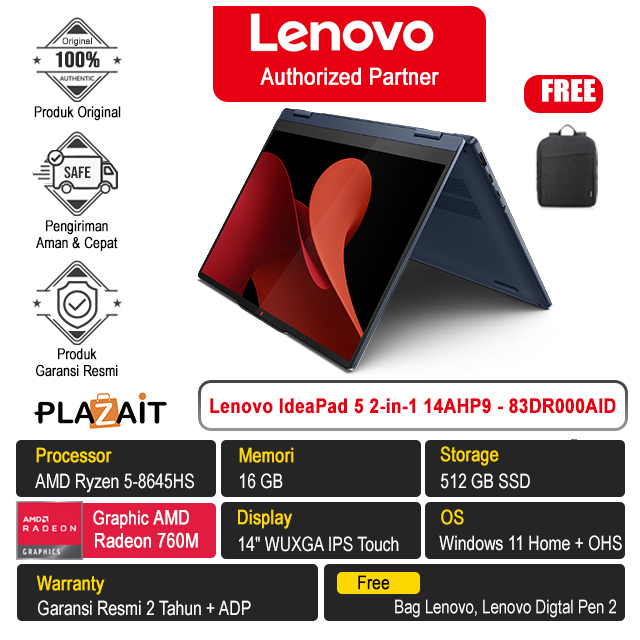 Lenovo IdeaPad 5 2-in-1 14AHP9 - 83DR000AID /AMD Ryzen 5-8645HS/16GB/512GB SSD/AMD Radeon 760M Graphics/14" WUXGA IPS Touch/Win 11 Home+OHS 2021/Cosmic Blue/2Y