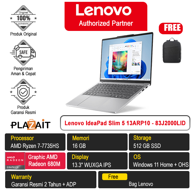 Lenovo IdeaPad Slim 5 13ARP10 - 83J2000LID /AMD Ryzen 7-7735HS/16GB/512GB SSD/AMD Radeon 680M Graphics/13.3" WUXGA IPS/Win 11 Home+OHS 2021/Cloud Grey/2Y