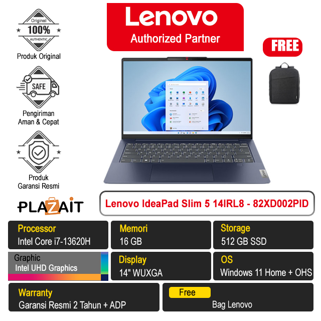 Lenovo IdeaPad Slim 5 14IRL8 - 82XD002PID /Intel Core i7-13620H/16GB/512GB SSD/Intel UHD Graphics/14″ WUXGA/Win 11 Home+OHS 2021/Abyss Blue/2Y