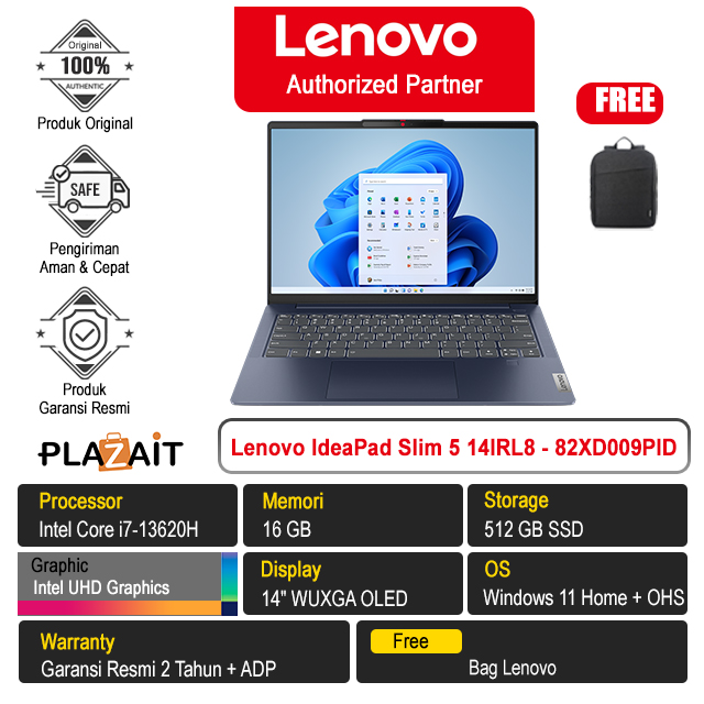 Lenovo IdeaPad Slim 5 14IRL8 - 82XD009PID /Intel Core i7-13620H/16GB/512GB SSD/Intel UHD Graphics/14″ WUXGA OLED/Win 11 Home+OHS 2021/Abyss Blue/2Y