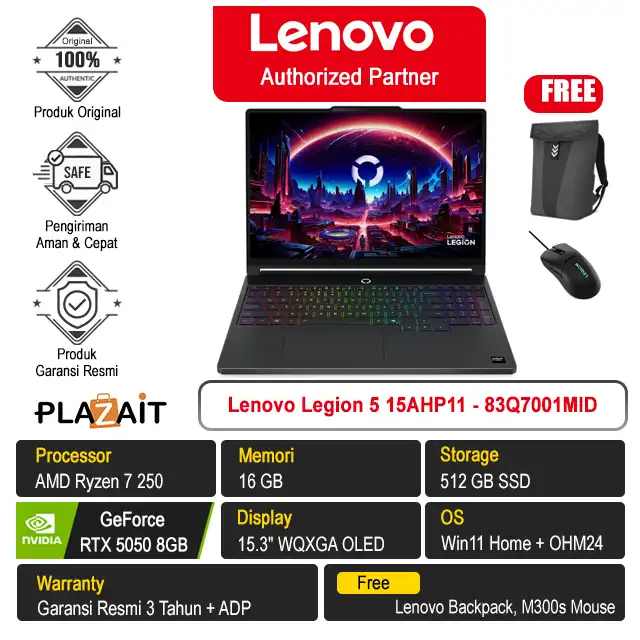 Lenovo Legion 5 15AHP11 - 83Q7001MID /AMD Ryzen 7 250/16GB/512GB SSD/RTX5050 8GB/15.3" WQXGA/Win 11 Home+OH24+M365/Eclipse Black/3Y