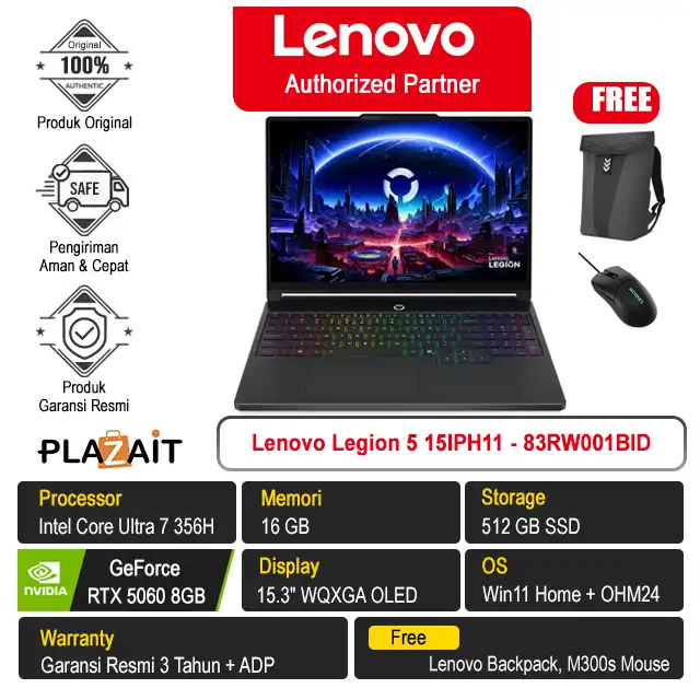 Lenovo Legion 5 15IPH11 - 83RW001BID /Intel Core Ultra 7-356H/16GB/512GB SSD/RTX5060 8GB/15.3" WQXGA/Win 11 Home+OH24+M365/Eclipse Black/3Y