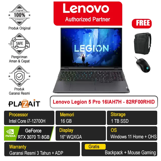 Lenovo Legion 5 Pro 16IAH7H - 82RF00RHID /Intel Core i7-12700H/16GB/1TB SSD/RTX3070Ti 8GB/16″ WQXGA/Win 11 Home+OHS 2021/Storm Grey/3Y