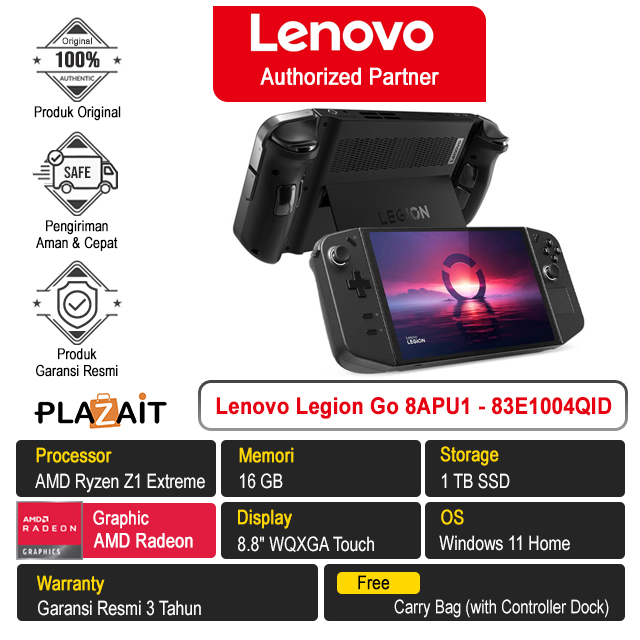 Lenovo Legion Go 8APU1 - 83E1004QID /AMD Ryzen Z1 Extreme/16GB/1TB SSD/AMD Radeon Graphics/8.8″ WQXGA Touch/Win 11 Home/Shadow Black/3Y