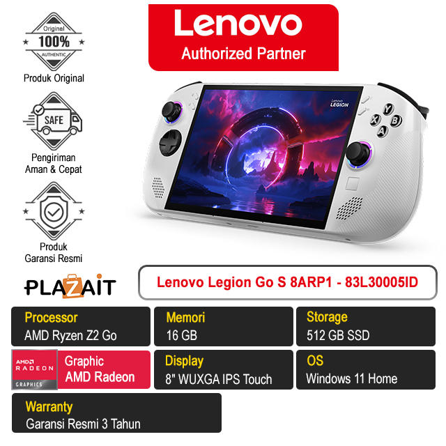 Lenovo Legion Go S 8ARP1 - 83L30005ID /AMD Ryzen Z2 Go/16GB/512GB SSD/AMD Radeon Graphics/8" WUXGA IPS Touch/Win 11 Home/Glacier White/3Y