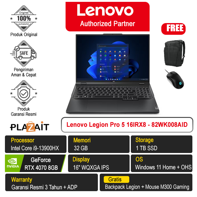 Lenovo Legion Pro 5 16IRX8 - 82WK008AID /Intel Core i9-13900HX/32GB/1TB SSD/RTX 4070 8GB/16" WQXGA/Win 11 Home+OHS 2021/Onyx Grey/3Y