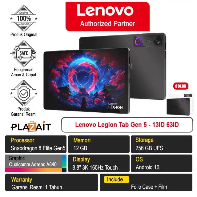 Lenovo Legion Tab Gen 5 /Snapdragon 8 Elite Gen 5/12GB/256GB UFS/Adreno A840/8.8″ 3K 165Hz Touch/Android 16/1Y