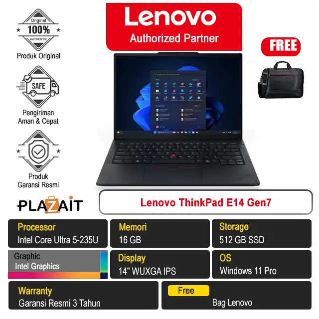 Lenovo ThinkPad E14 Gen7 /Intel Core Ultra 5-235U/16GB/512GB SSD/Intel Graphics/14" WUXGA IPS/Win 11 Pro/Black/3Y