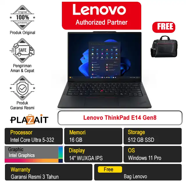 Lenovo ThinkPad E14 Gen8 /Intel Core Ultra 5-332/16GB/512GB SSD/Intel Graphics/14" WUXGA/Win 11 Pro/Eclipse Black/3Y