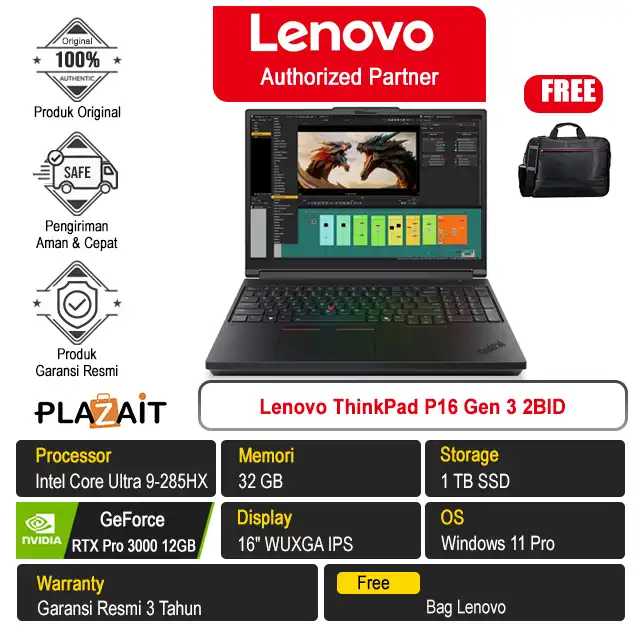 Lenovo ThinkPad P16 Gen 3 2BID /Intel Core Ultra 9-285HX/32GB/1TB SSD/RTX PRO 3000 12GB/16" WUXGA/Win 11 Pro/Black/3Y