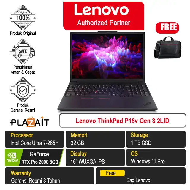 Lenovo ThinkPad P16v Gen 3 2LID /Intel Core Ultra 7-265H/32GB/1TB SSD/RTX PRO 2000 8GB/16" WUXGA/Win 11 Pro/Black/3Y