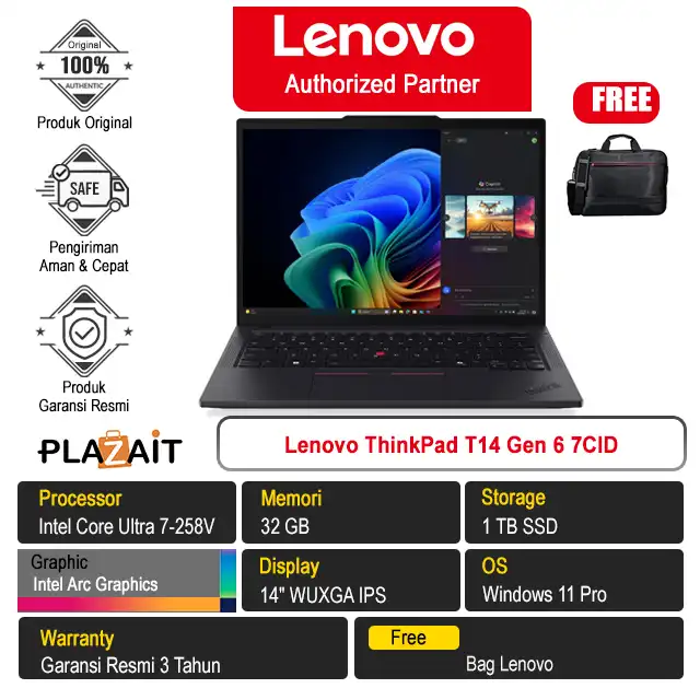 Lenovo ThinkPad T14 Gen 6 7CID /Intel Core Ultra 7-258V/32GB/1TB SSD/Intel Arc Graphics/14" WUXGA/Win 11 Pro/Black/3Y