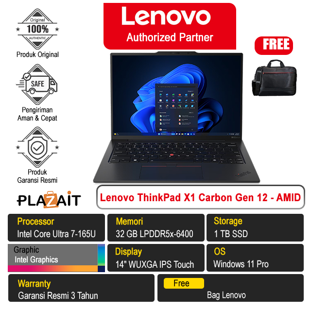 Lenovo ThinkPad X1 Carbon Gen 12 - 21KC00AMID /Intel Core Ultra 7-165U/32GB/1TB SSD/Intel Graphics/14" WUXGA IPS Touch/Win 11 Pro/Black/3Y