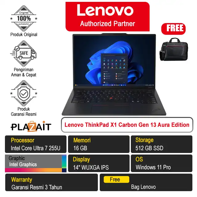 Lenovo ThinkPad X1 Carbon Gen 13 Aura Edition /Intel Core Ultra 7-255U/16GB/512GB SSD/Intel Graphics/14" WUXGA/Win 11 Pro/Black/3Y