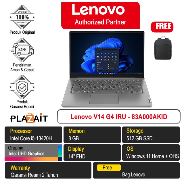 Lenovo V14 G4 IRU - 83A000AKID /Intel Core i5- 13420H/8GB/512GB SSD/Intel UHD Graphics/14″ FHD/Win 11 Home+OHS 2021/Iron Grey/2Y