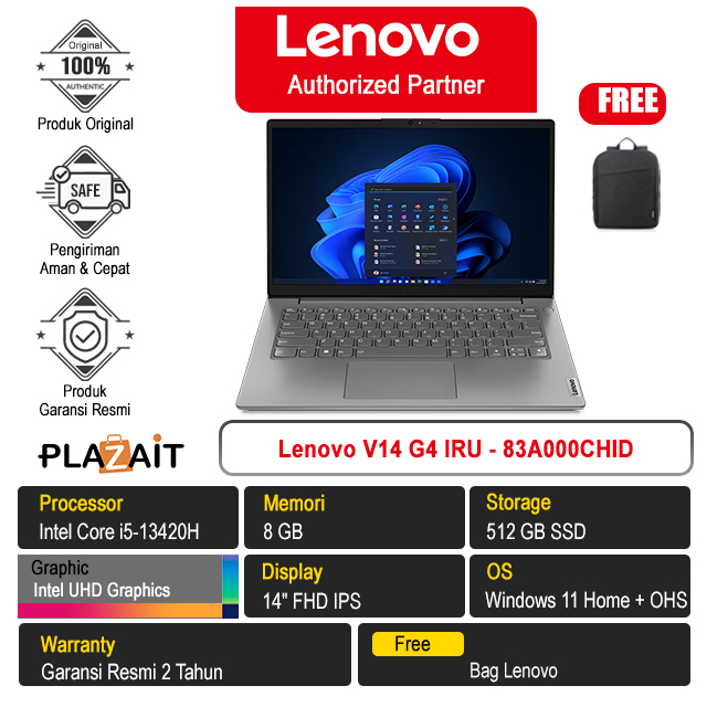 Lenovo V14 G4 IRU - 83A000CHID /Intel Core i5- 13420H/8GB/512GB SSD/Intel UHD Graphics/14″ FHD IPS/Win 11 Home+OHS 2021/Iron Grey/2Y
