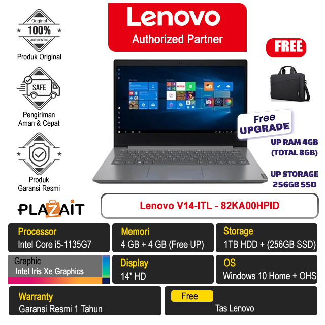Lenovo V14-ITL – 82KA00HPID /Intel Core i5-1135G7/8GB/1TB HDD+256GB SSD/Intel Iris Xe Graphics/14″ HD/Win 10 Home +OHS 2019/Iron Grey/1Y