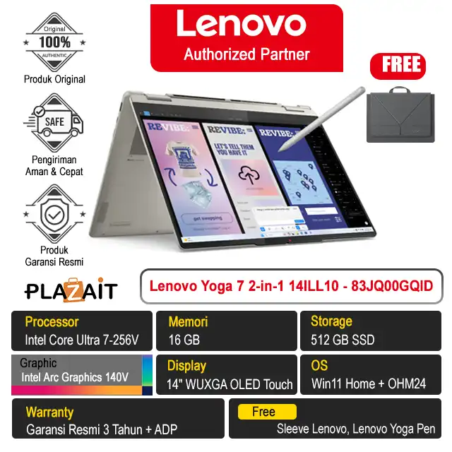 Lenovo Yoga 7 2-in-1 14ILL10 - 83JQ00GQID /Intel Core Ultra 7-256V/16GB/512GB SSD/Intel Arc Graphics/14" WUXGA OLED Touch/Win 11 Home+OH24+M365/Seashell/3Y
