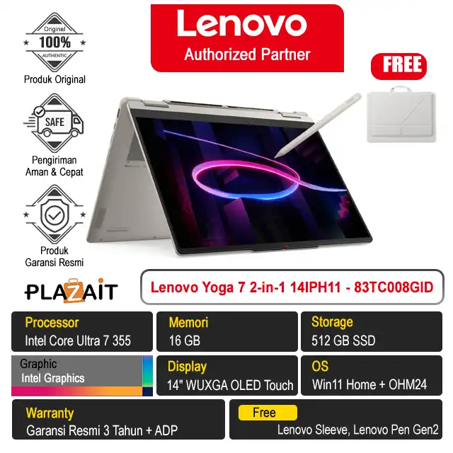 Lenovo Yoga 7 2-in-1 14IPH11 - 83TC008GID /Intel Core Ultra 7-355/16GB/512GB SSD/Intel Graphics/14" WUXGA OLED Touch/Win 11 Home+OH24+M365/Seashell/3Y