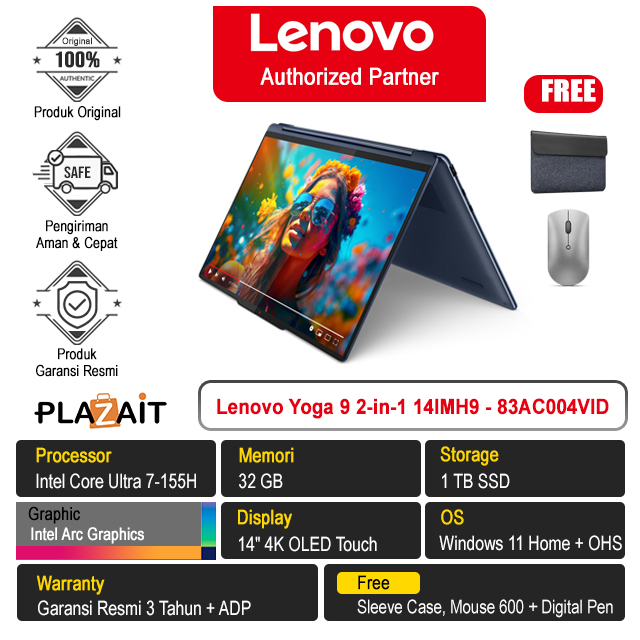 Lenovo Yoga 9 2-in-1 14IMH9 - 83AC004VID /Intel Core Ultra 7-155H/32GB/1TB SSD/Intel Arc Graphics/14" 4K OLED Touch/Win 11 Home+OHS 2021/Cosmic Blue/3Y