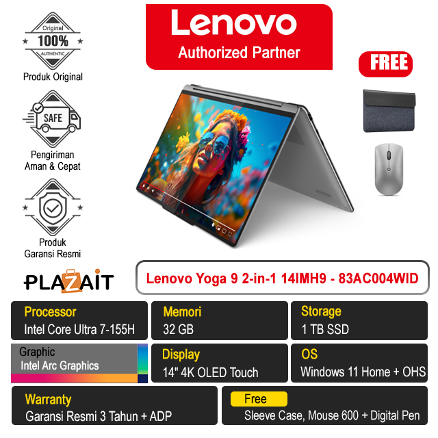 Lenovo Yoga 9 2-in-1 14IMH9 - 83AC004WID /Intel Core Ultra 7 155H/32GB/1TB SSD/Intel Arc Graphics/14" 4K OLED Touch/Win 11 Home+OHS 2021/Luna Grey/3Y